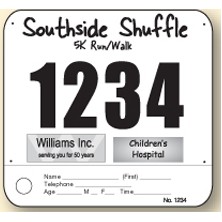 Pin On Race Number w/1 Custom Tag (7.5" x 7.5")