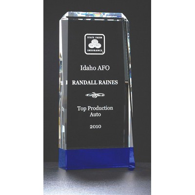 Premium Series Clear Crystal Trophy w/ Cobalt Blue Base (4"x 8 3/4")