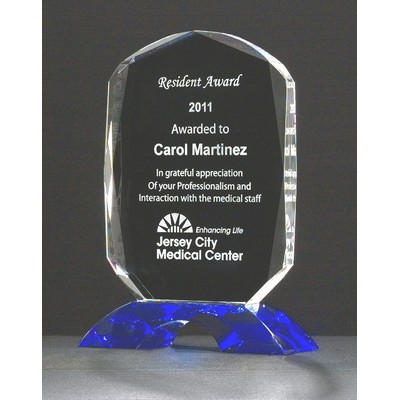 Diamond Series Crystal Trophy w/ Cobalt Blue Crystal Base (4 1/2"x 6 1/8")