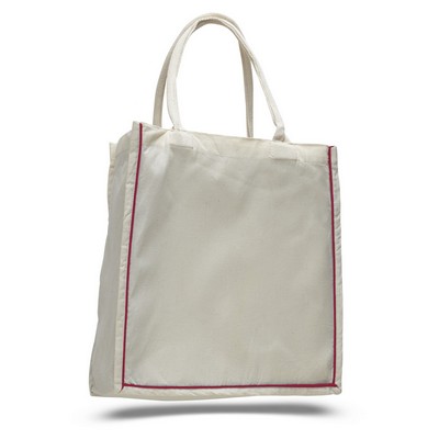 Fancy Natural 100% Cotton Tote Bag w/Contrast Stripe - Blank (15"x16"x6")