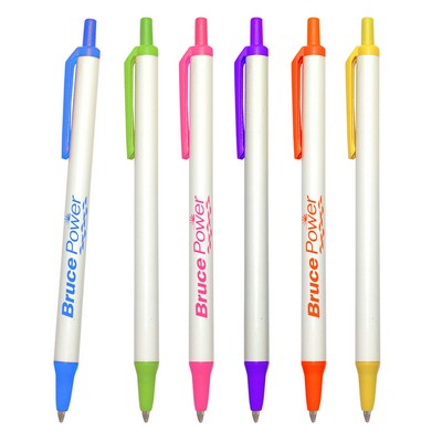 The Orlando value click stick Pen w/ White Barrel