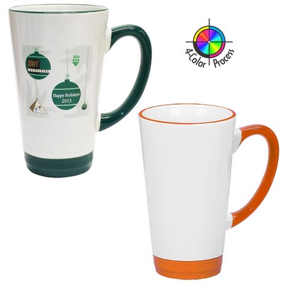 15 Oz. White/Orange Handle & Halo Cafe Latte Mug (4 Color Process)