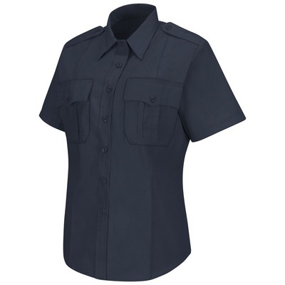 Women's New Dimension® Stretch Poplin Shirt w/Short Sleeve - Dark Navy Blue