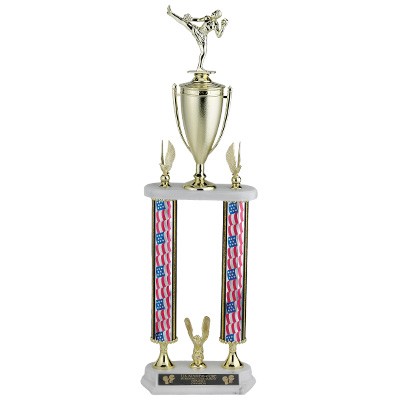 25½" Two-Column Stars & Stripes Trophy w/Eagle Trim & Cup, Takes Figure