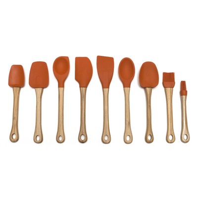 Silicone Orange Small Spoonula w/ Bamboo Handle