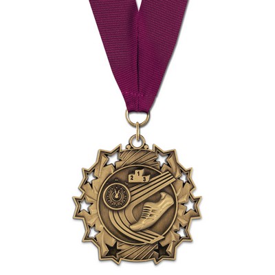 2 1/4" Track TS Medal w/ Grosgrain Neck Ribbon