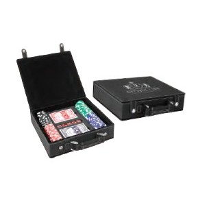 100 Piece Poker Chip Set, Black Faux Leather Box