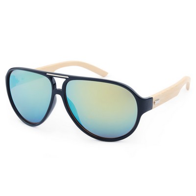 Bamboo Wood Sunglasses - Black Frames & Gold Mirror Lenses