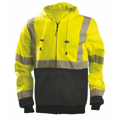 9 Oz. Full Zip Black Bottom High Visibility Safety Hoodie w/X-Back - Canadian Compliant