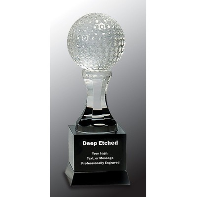 9" Crystal Golf Ball on Black Pedestal Base Crystal Award