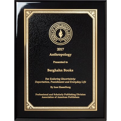 Ebony Piano Finish Plaque with Black/Gold Brass Plate, 8"x10"