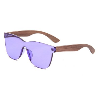 Walnut Wood Sunglasses - Purple Lenses