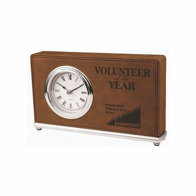 7½" x 4½" Dark Brown Leatherette Horizontal Desk Clock