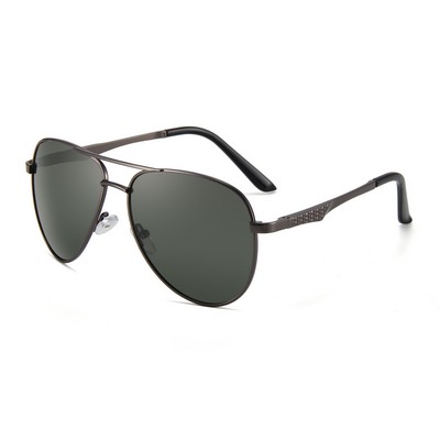 Sunglasses - Dark Green Lenses - Metallic Gray Frames