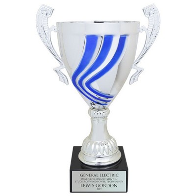 16" Italian Silver Swirl Trophy Cup w/Blue Stripes