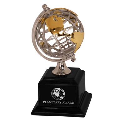 8 3/4" Gold/Silver Globe with Black Piano Finish Base