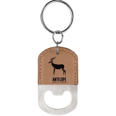 Light Brown Leatherette Oval Bottle Opener Keychain – Laserable