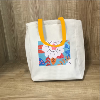 Reusable Cotton Canvas Shopping Tote Bag w/Colorful Handle