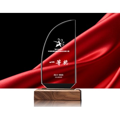 Sailboat Crystal Award with Wood Base