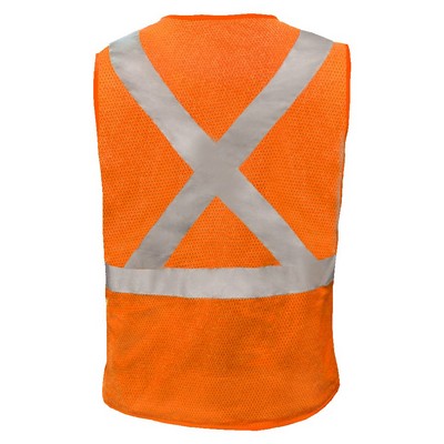 5 Point Breakaway X-Back Pocketed Mesh Vest-Fluorescent Red-Orange