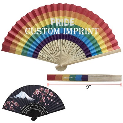 9" Custom Rainbow Foldable Paper Bamboo Fan