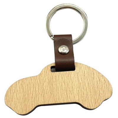 Car Wood Keychain w/ Leather Strap