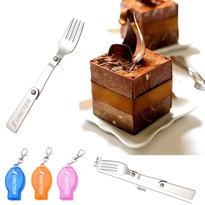 Portable Triple Fold Stainless Steel Foldable Cake Fork W/ Box