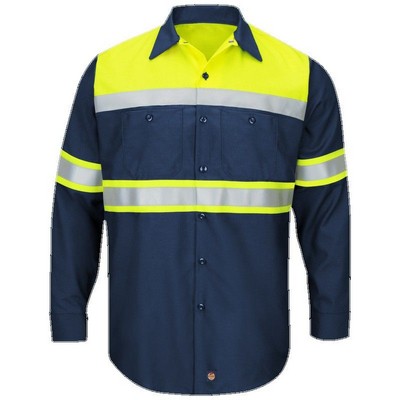 Red Kap™ Long Sleeve Hi-Visibility RipStop Color Block Work Shirt - Yellow/Silver/Navy Blue