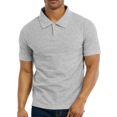 Men's Slim Polo Uniform Shirts - Small, Heather Gray (Case of 20)