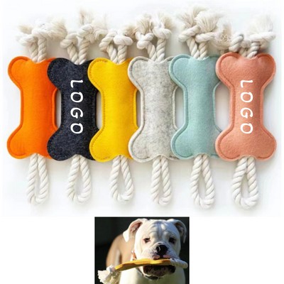 Dog Felt Bone Chew Toy with Braided Rope