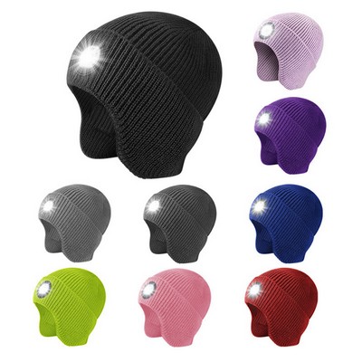 LED Lighted Plain Winter Hat with Ear-cap