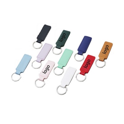 Vegan Leather Rectangle Shaped Keychain