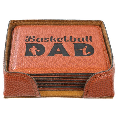 4" x 4" Basketball Square Leatherette 6-Coaster Set