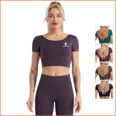 Women's Yoga Sports Bra Strappy Bralette Bra Running Vest Athletic Shirt