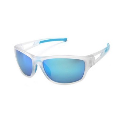 Sunglasses - Blue Mirror Lenses - White Frames