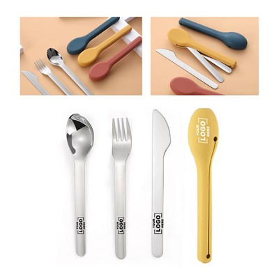 3 Pieces Stainless Steel Cutlery Set With Silicone Case