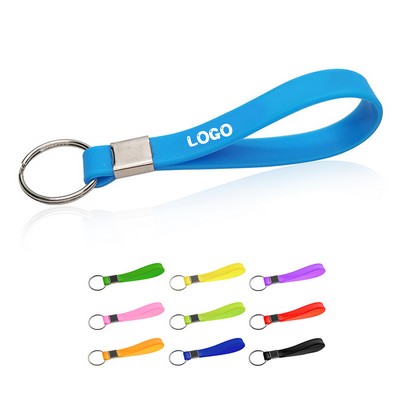 Screen Printed Silicone Wristband Keychain