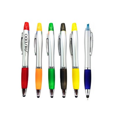 3-in-1 Ballpoint Stylus Pen With Highlighter