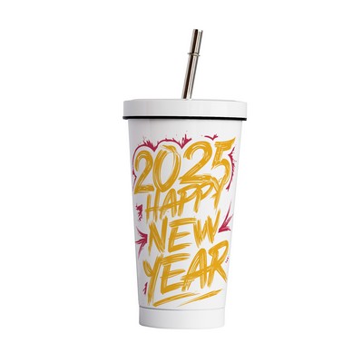 Happy New Year 2025 Stainless Steel Tumbler with Straw