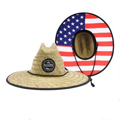 Lifeguard Hollow Straw Hat With Custom Patch