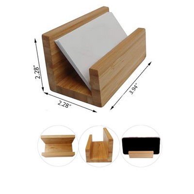 Bamboo Wood Desktop Business Card Holder Desk Sturdy Business Card Display Stand