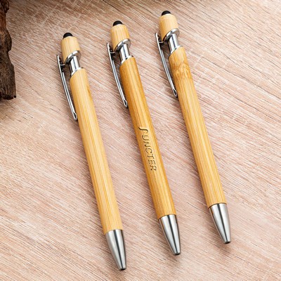 Customizable Bamboo Pens with Touch Stylus Tip Wooden Engraving Ballpoint Pen