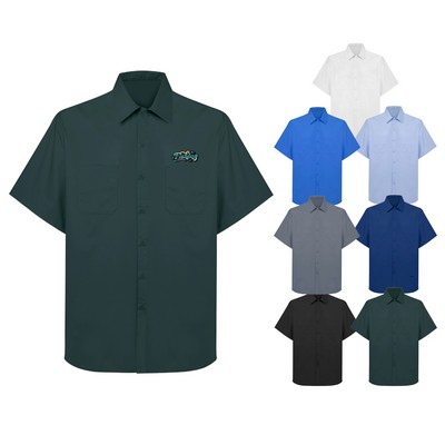 Men's Short Sleeve Twill Work Shirt with Dual Pockets