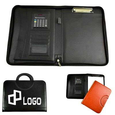 Business Multifunctional Zipper Leather Padfolios