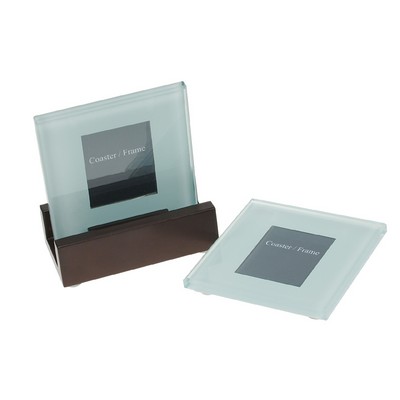 Glass Photo Frame Coasters w/Holder - Set of 2