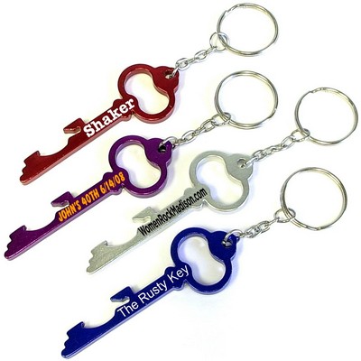 Key Shaped Aluminum Bottle Opener w/Key Chain (Large Quantities)