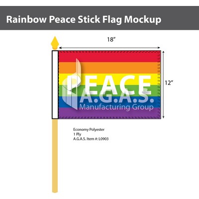 Rainbow Peace Stick Flag 12"X18"