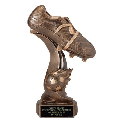 10" Resin Soccer Cleat Trophy w/Pedestal on 1" High Block