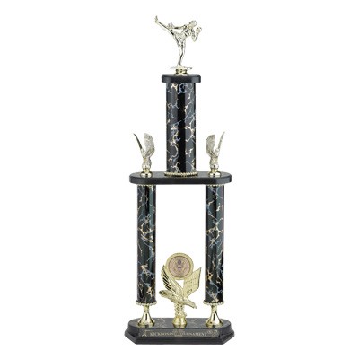 26 ½" Three Marbled Columns Trophy w/Figure & 2" Insert