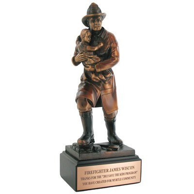 11½" Bronze Electroplated Firefighter & Child Trophy